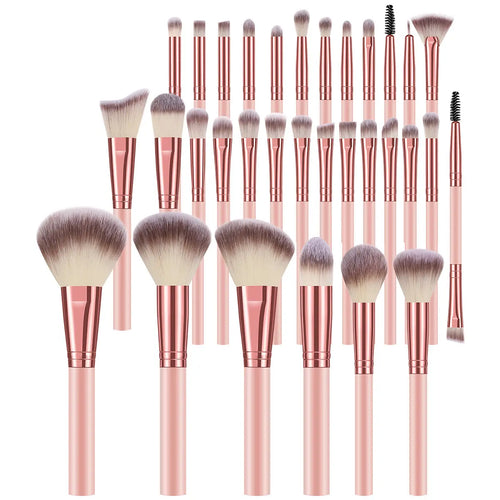 20/25/30-Piece Makeup Brush Set Rose Gold Synthetic Soft Bristles Foundation Powder Concealer Eyeshadow Blush Contour Eyebrow Spoolie Complete Makeup Tools Kit for Beginners Makeup Artists Daily Makeup Application