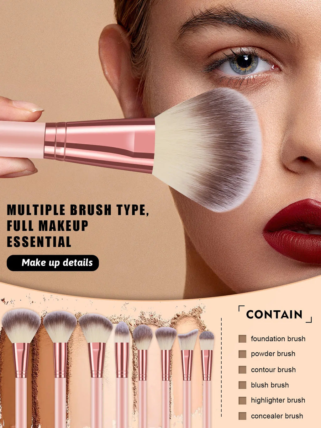20/25/30-Piece Makeup Brush Set Rose Gold Synthetic Soft Bristles Foundation Powder Concealer Eyeshadow Blush Contour Eyebrow Spoolie Complete Makeup Tools Kit for Beginners Makeup Artists Daily Makeup Application