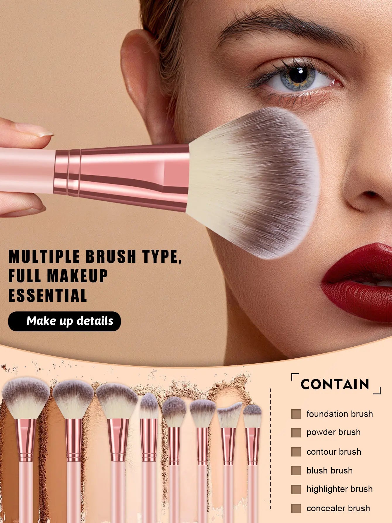 20/25/30-Piece Makeup Brush Set Rose Gold Synthetic Soft Bristles Foundation Powder Concealer Eyeshadow Blush Contour Eyebrow Spoolie Complete Makeup Tools Kit for Beginners Makeup Artists Daily Makeup Application