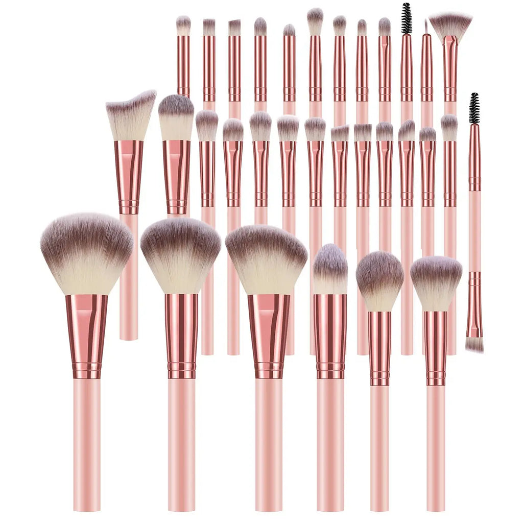 20/25/30-Piece Makeup Brush Set Rose Gold Synthetic Soft Bristles Foundation Powder Concealer Eyeshadow Blush Contour Eyebrow Spoolie Complete Makeup Tools Kit for Beginners Makeup Artists Daily Makeup Application